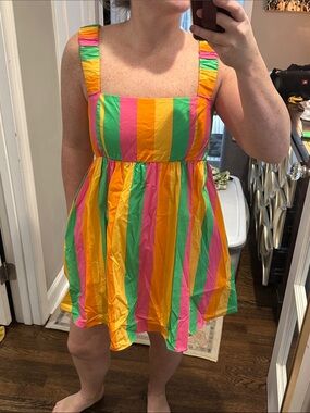 NWT Show Me Your MuMu Fling Mini Dress Neon Strip Poplin